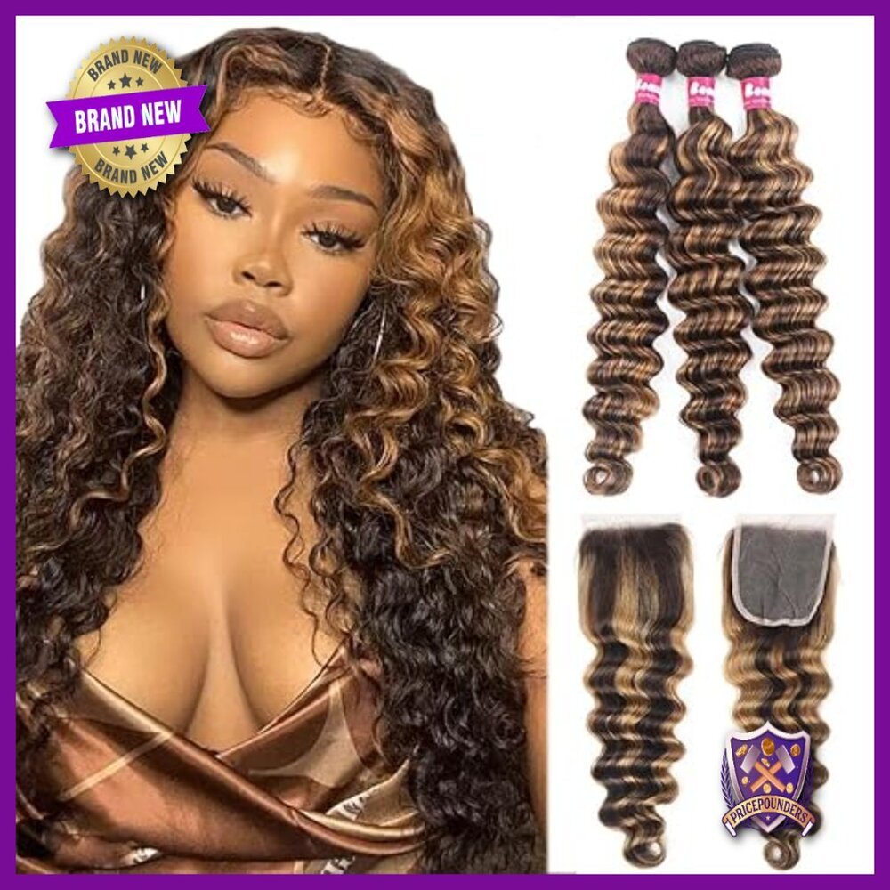 Loose Deep Wave Human Hair Bundles with 4x4 Lace Closure 20-24+ Inches